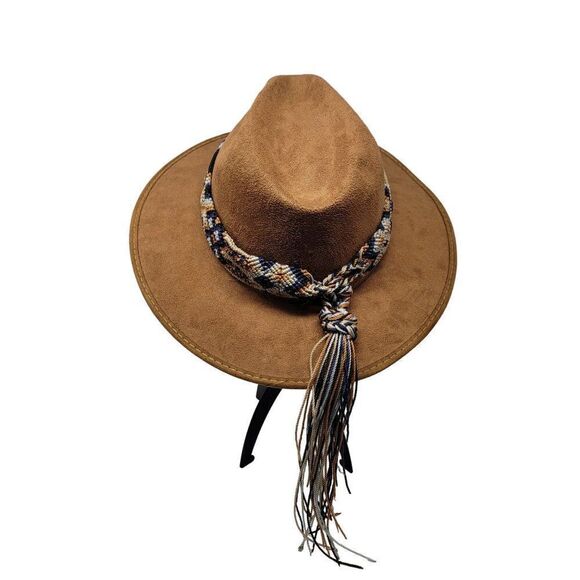 Vintage La Sierra Suede Western Cowboy Hat Camel Brown Aztec Tapestry Band Boho - Picture 8 of 13
